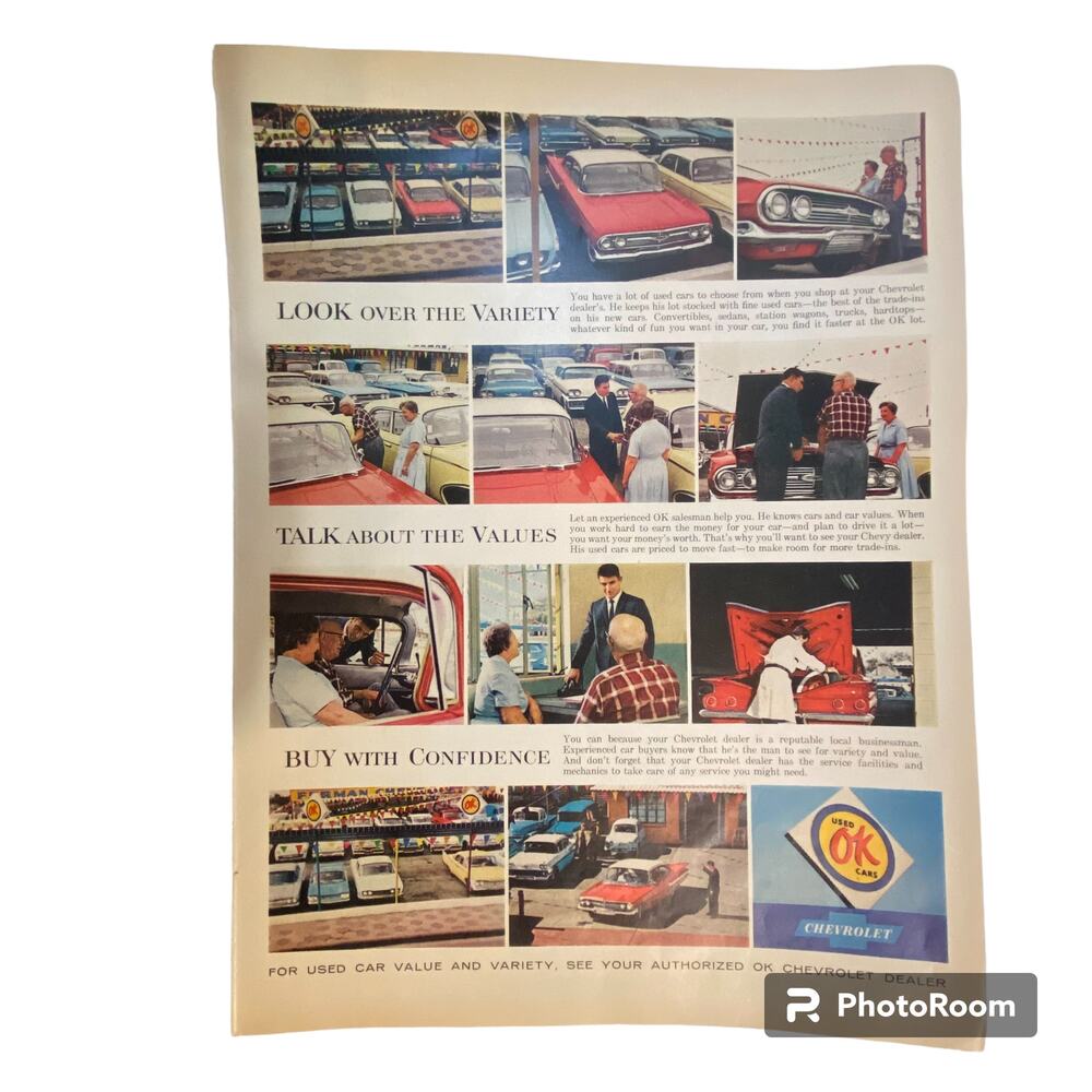 Vtg OK Chevrolet Used Cars Print Ad Life Magazine May 11 1962 Frame Ready Color